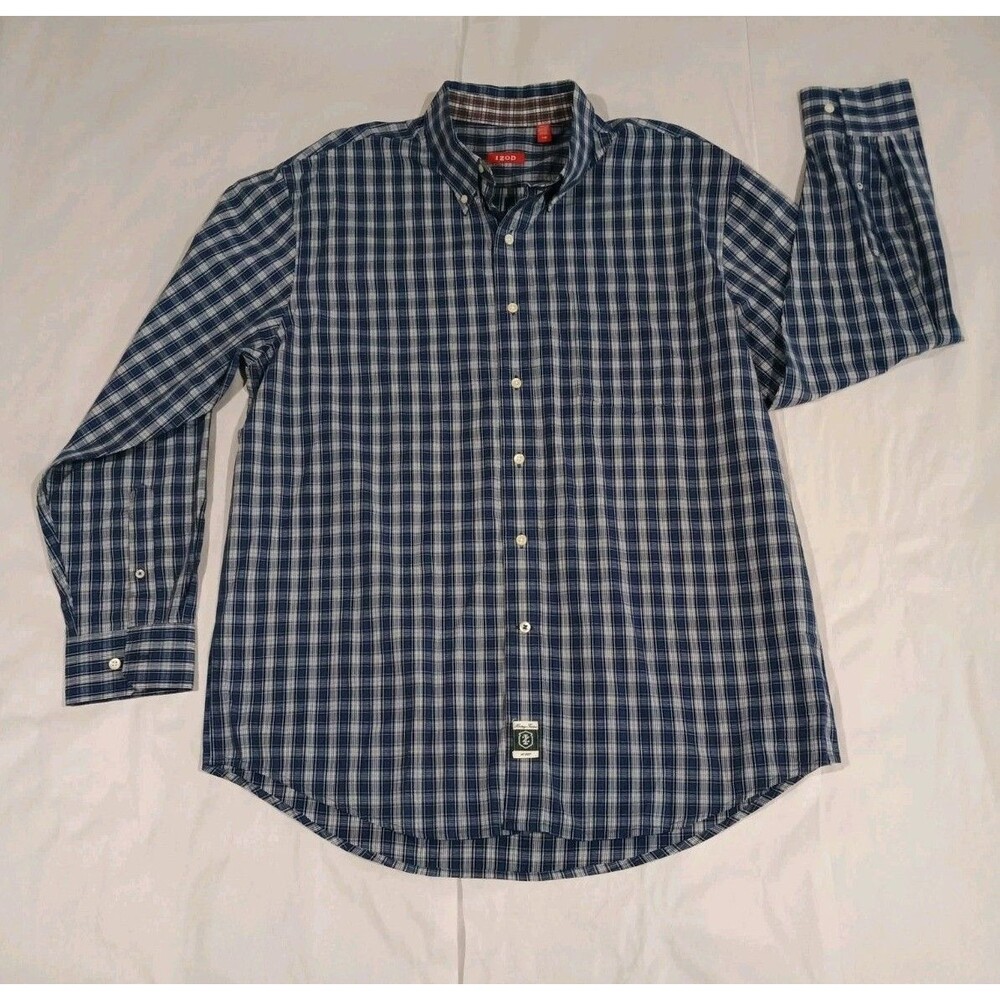 IZOD Men's Large Blue Plaid Button Down Shirt